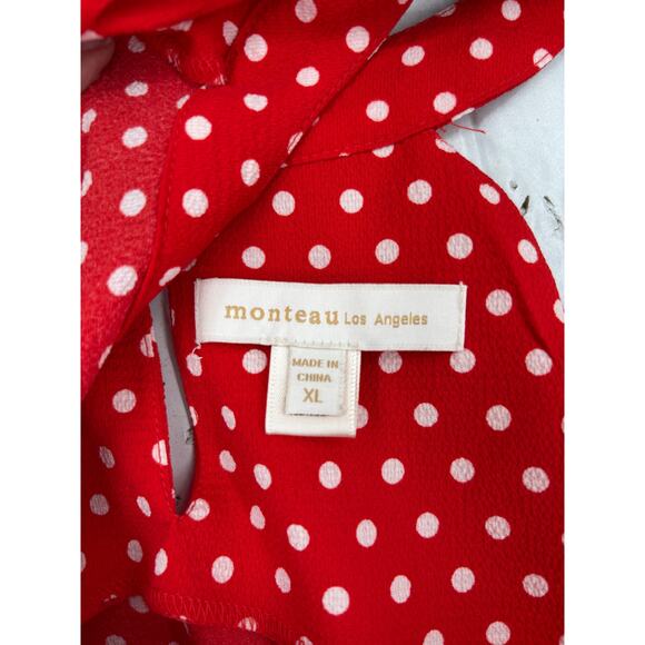 Monteau Red White Polka Dot Halter Neckline Top Scalloped Edge Preppy Cute XL - Picture 7 of 7